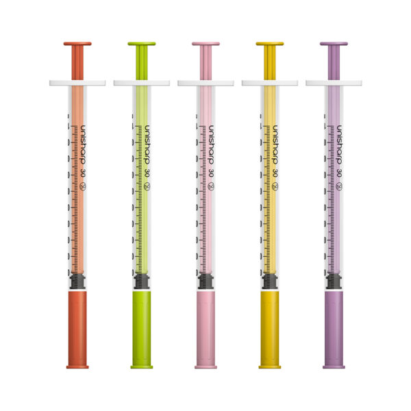 Unisharp 30G Syringes – Assorted Colours (Pack of 5)