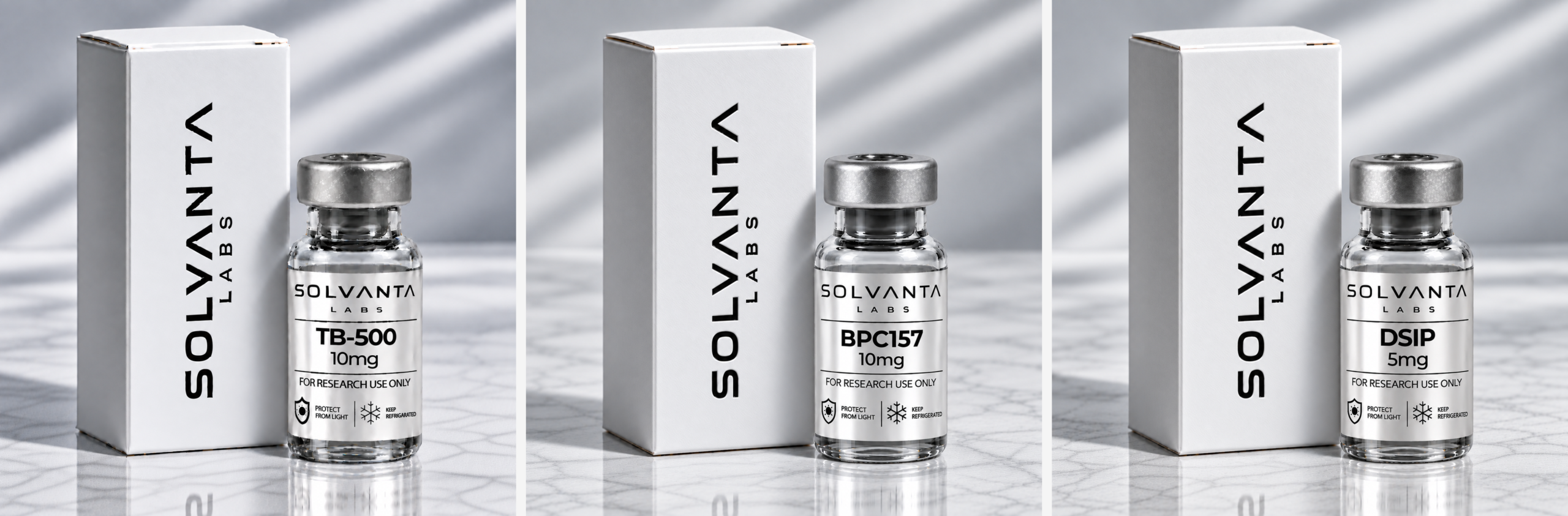 TB-500 + BPC-157 + DSIP — original Solvanta Labs product images